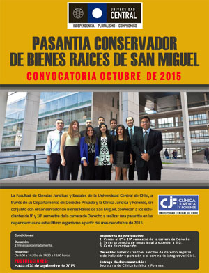 Conservador de Bienes Raíces de San Miguel, Universidad Central, Derecho, pasantía, convenio